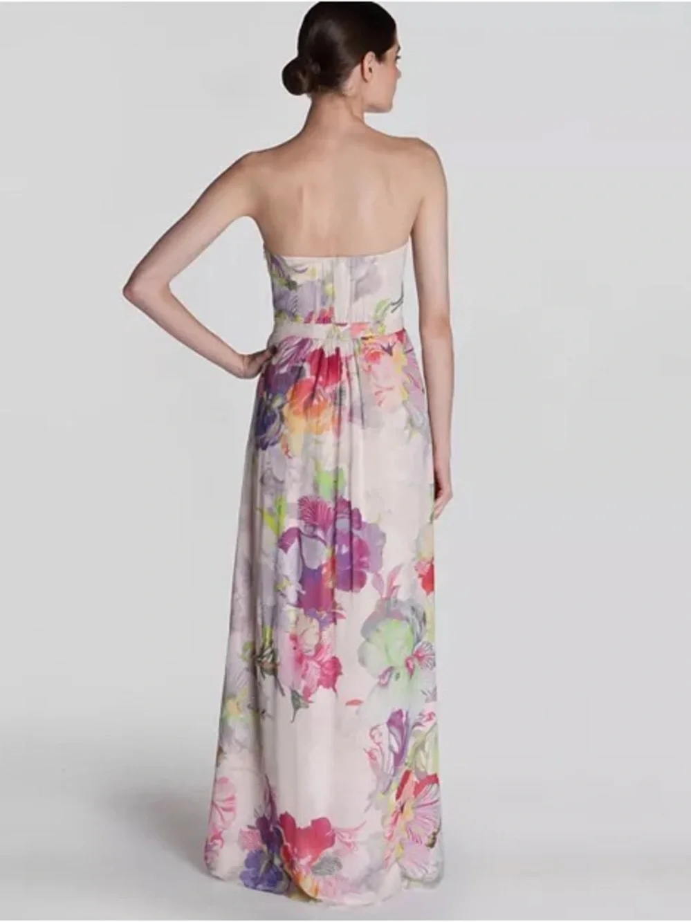 Ted Baker Silk Strapless Pink Floral Maxi Dress Goji Orchid Wedding Guest Resort